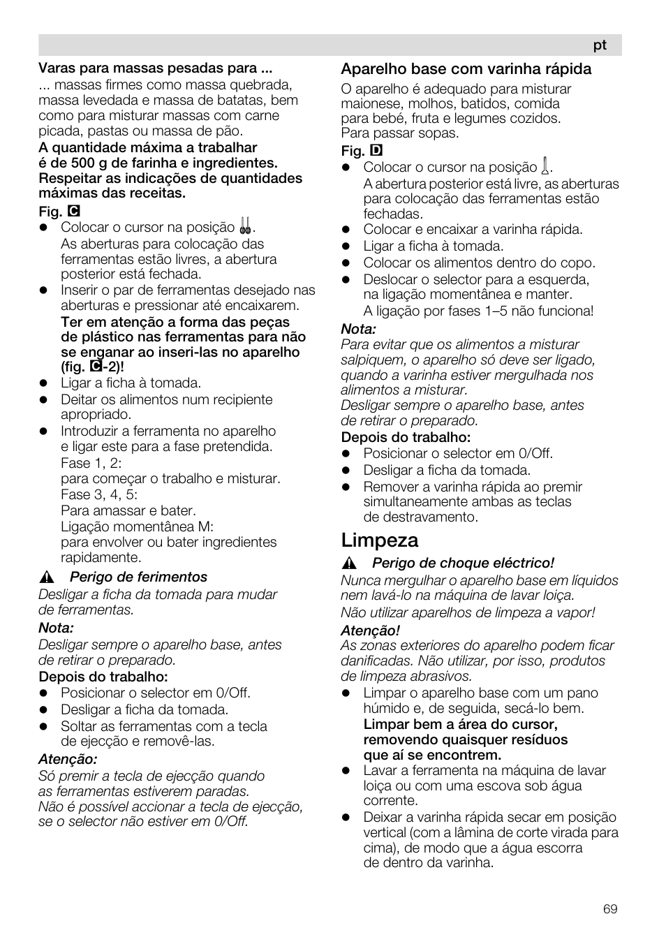 Limpeza | Siemens MQ96580 User Manual | Page 69 / 131