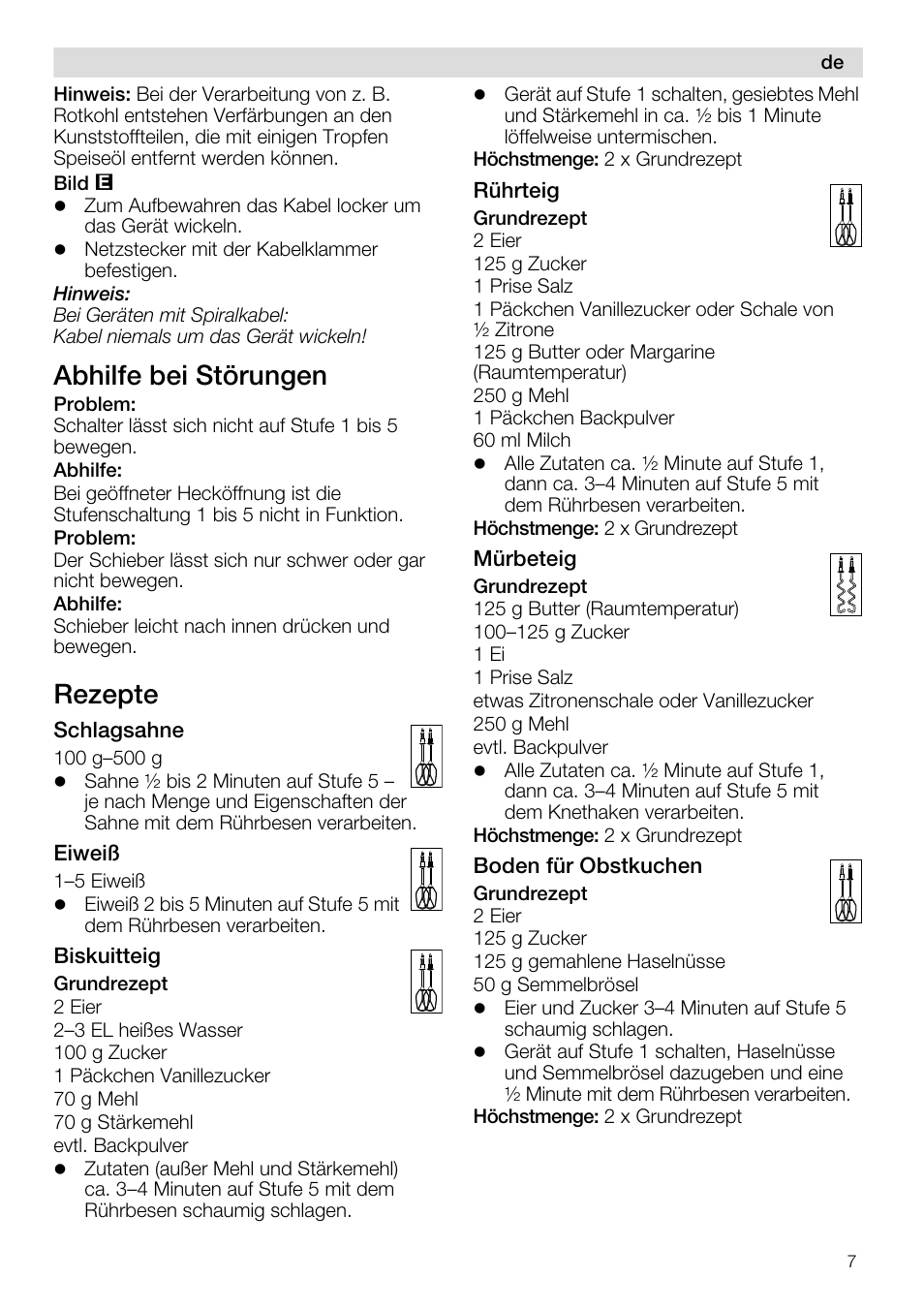 Abhilfe bei störungen, Rezepte | Siemens MQ96580 User Manual | Page 7 / 131