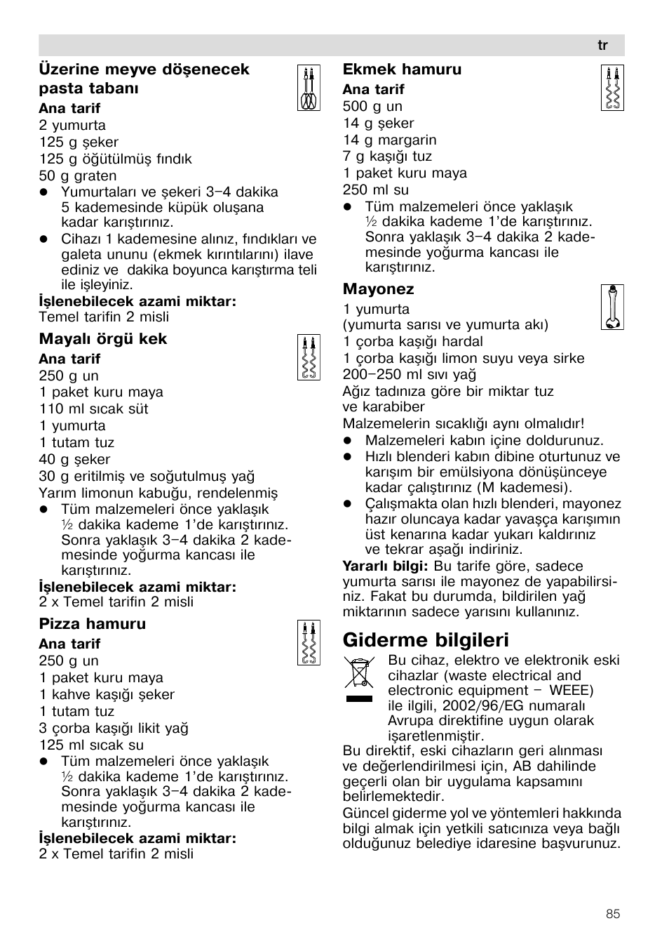 Giderme bilgileri | Siemens MQ96580 User Manual | Page 85 / 131