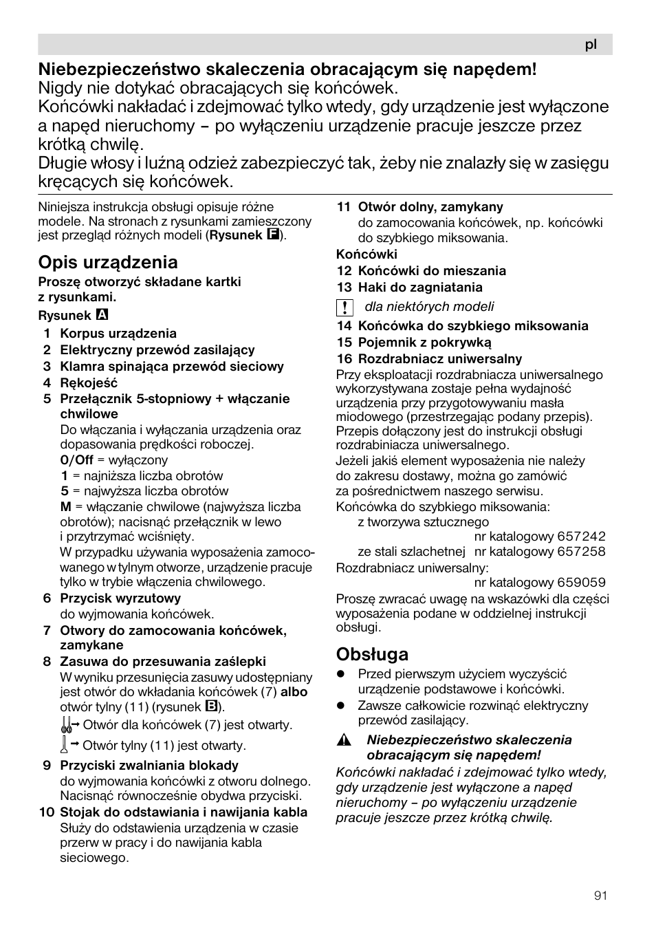 Opis urz¹dzenia, Obs ługa | Siemens MQ96580 User Manual | Page 91 / 131