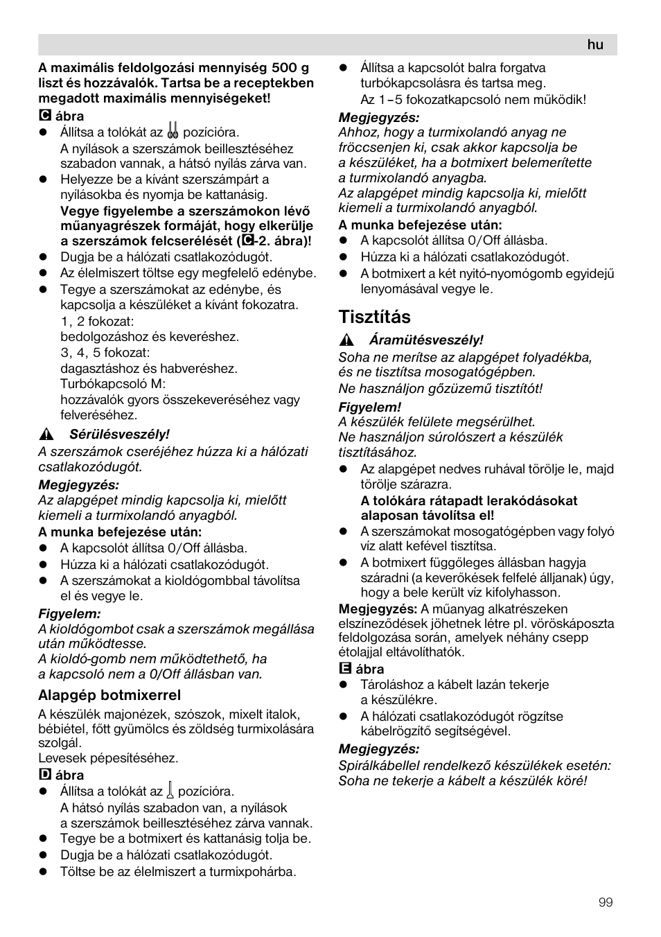 Tisztítás | Siemens MQ96580 User Manual | Page 99 / 131