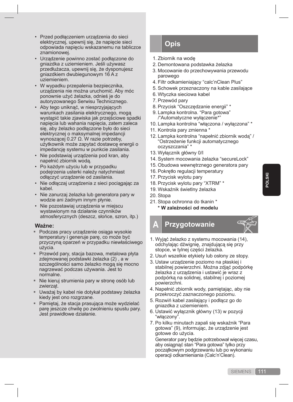 Opis, Przygotowanie | Siemens TS22XTRM User Manual | Page 111 / 160