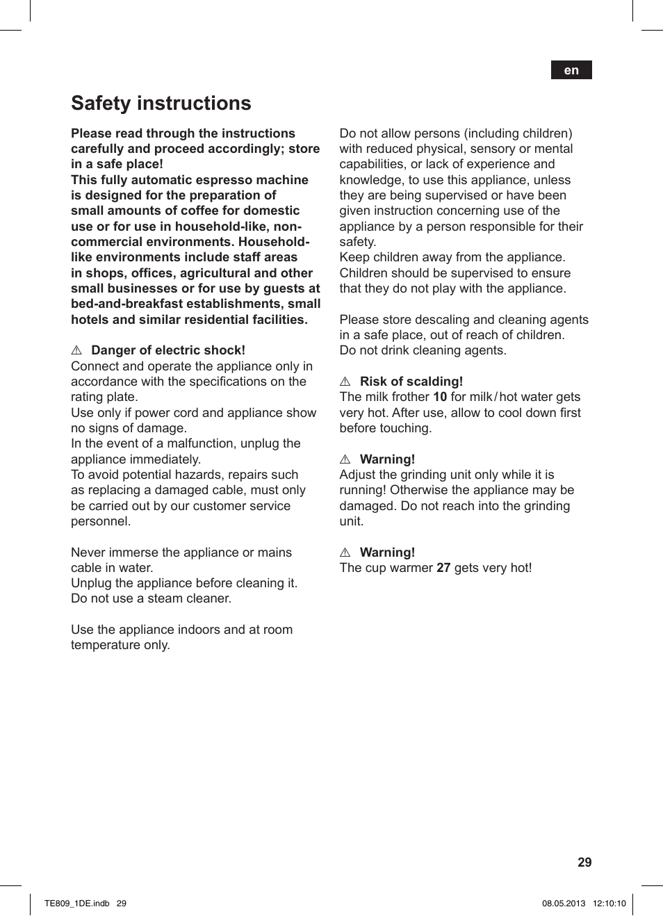 Safety instructions | Siemens TE809501DE User Manual | Page 33 / 116