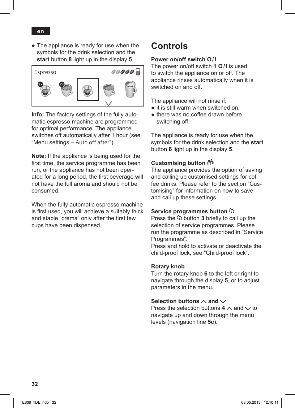 Controls | Siemens TE809501DE User Manual | Page 36 / 116