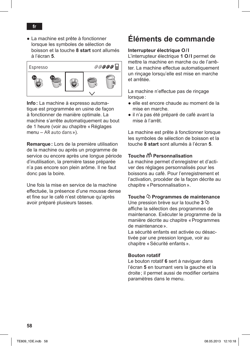 Éléments de commande | Siemens TE809501DE User Manual | Page 62 / 116