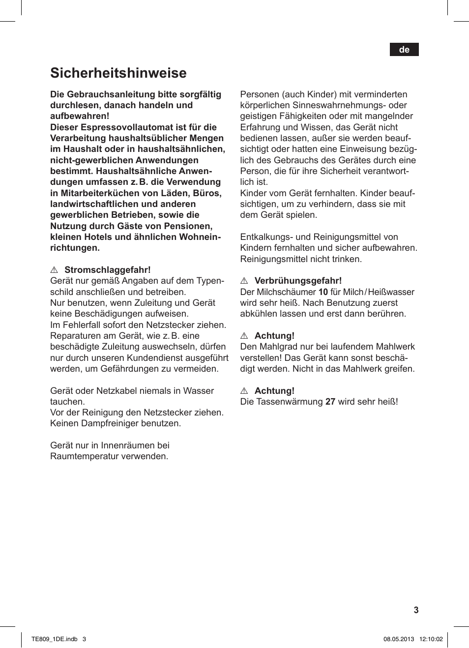 Sicherheitshinweise | Siemens TE809501DE User Manual | Page 7 / 116