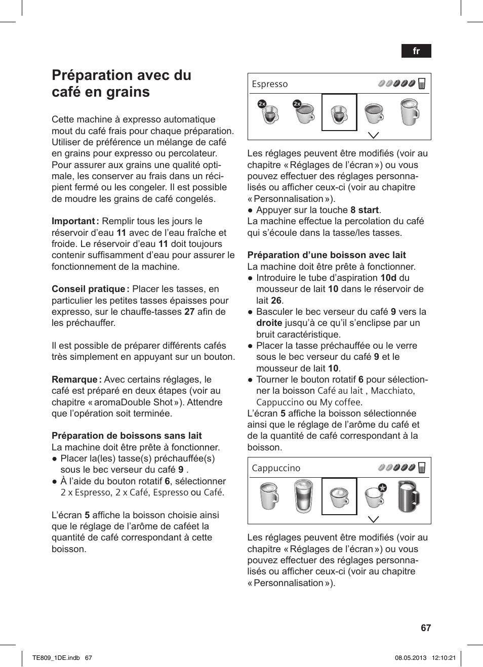 Préparation avec du café en grains | Siemens TE809501DE User Manual | Page 71 / 116