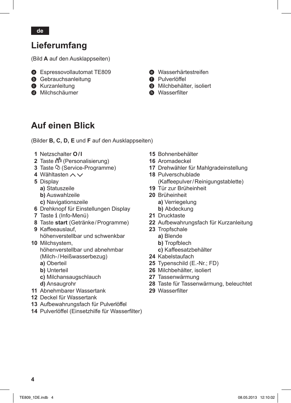 Auf einen blick, Lieferumfang | Siemens TE809501DE User Manual | Page 8 / 116