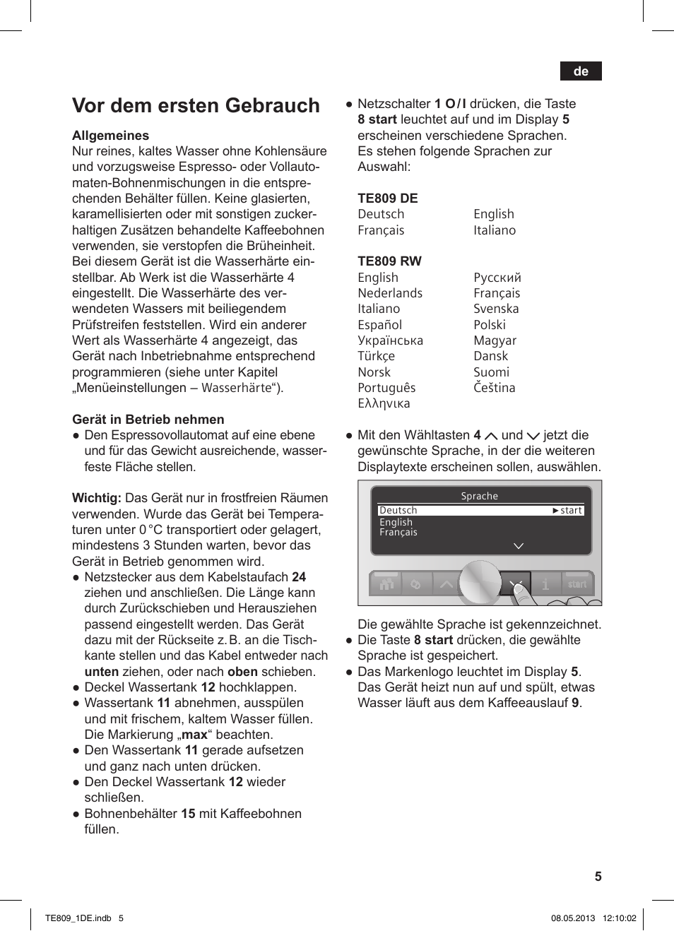 Vor dem ersten gebrauch | Siemens TE809501DE User Manual | Page 9 / 116