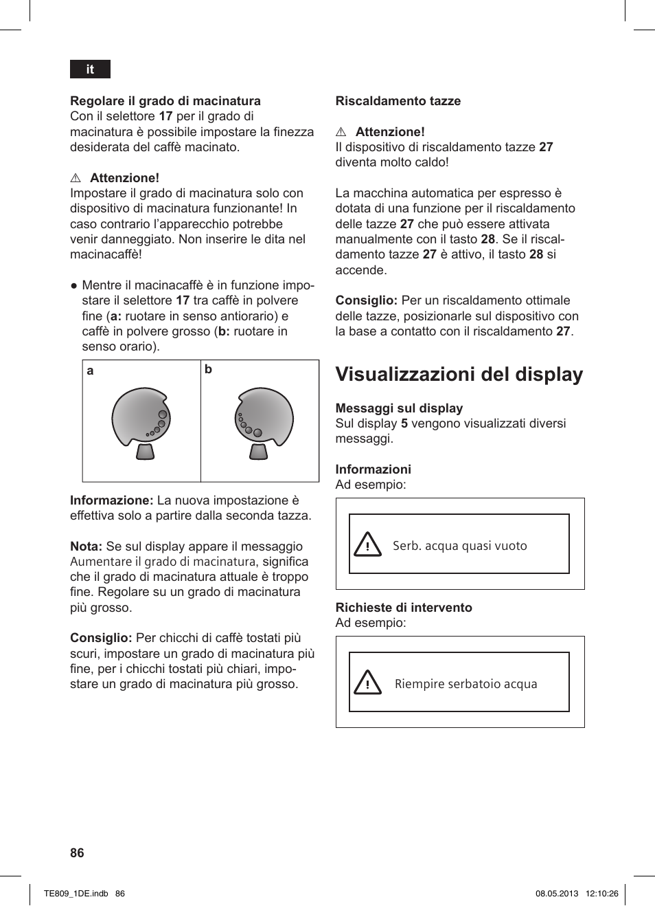 Visualizzazioni del display | Siemens TE809501DE User Manual | Page 90 / 116