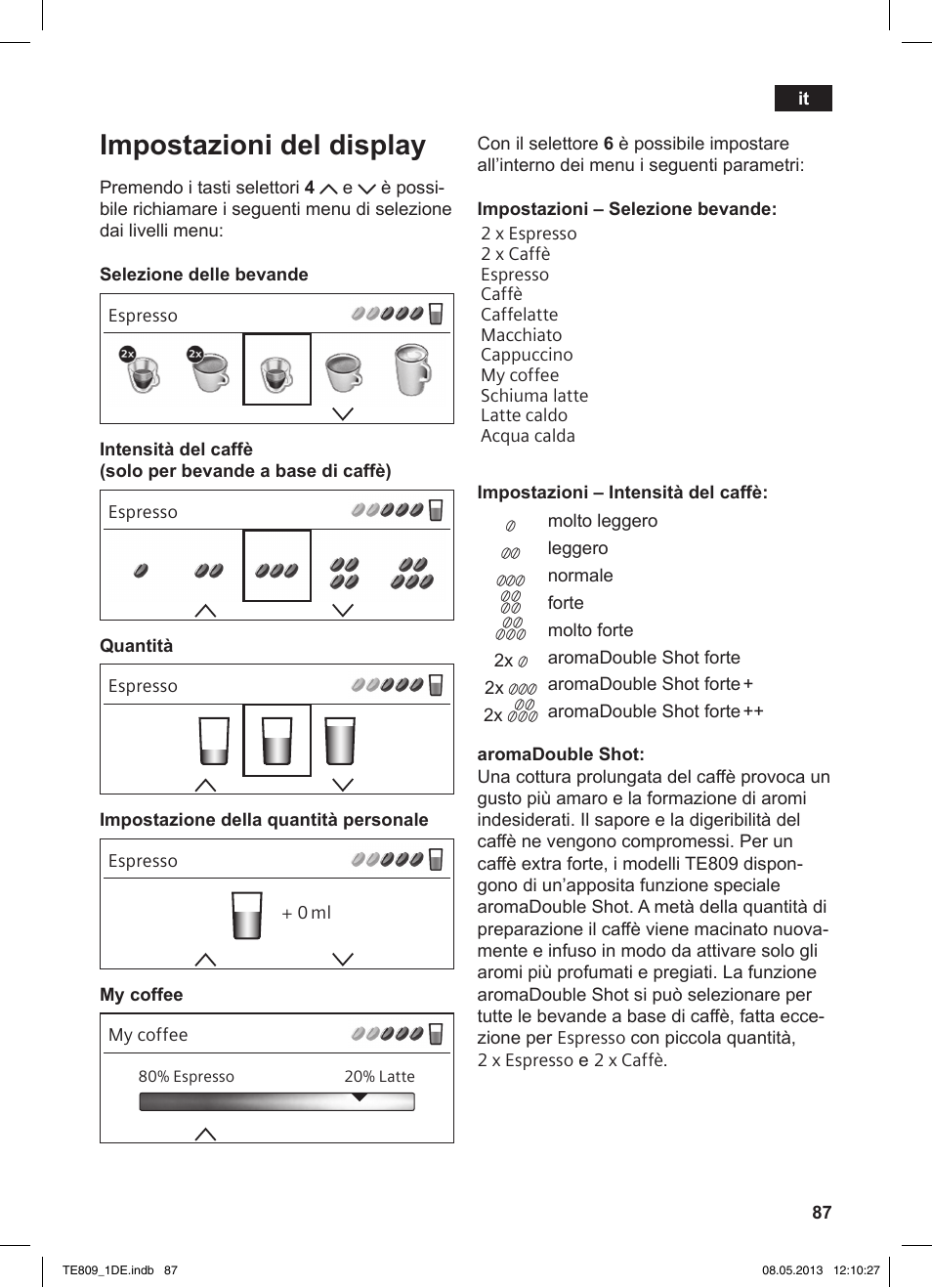 Impostazioni del display | Siemens TE809501DE User Manual | Page 91 / 116