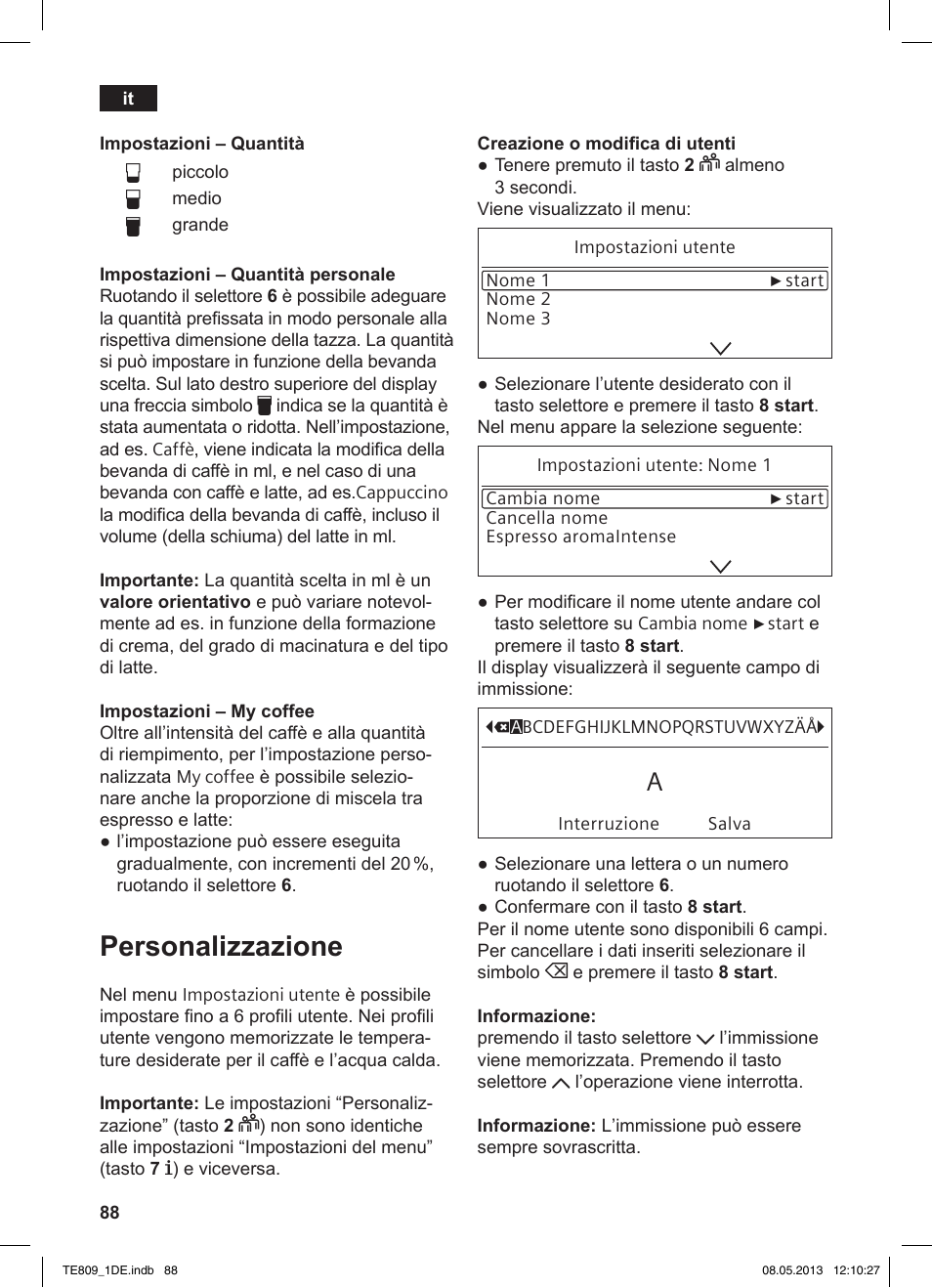 Personalizzazione | Siemens TE809501DE User Manual | Page 92 / 116