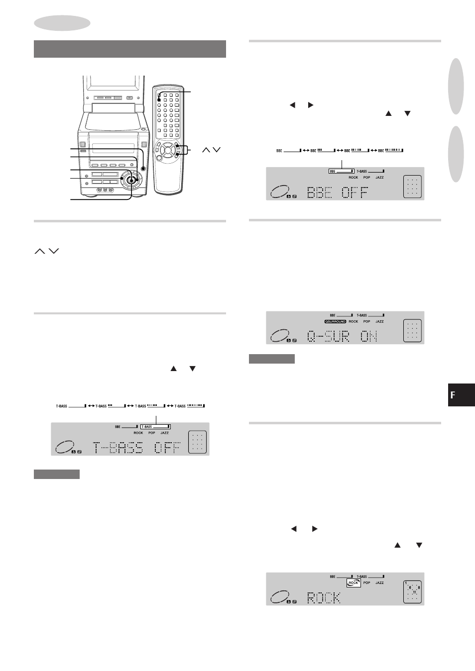 Réglages audio, Volume, Système super t-bass | Accentuation des sons aigus, Système q surround, Égaliseur graphique | Aiwa XR-DV3M User Manual | Page 117 / 160