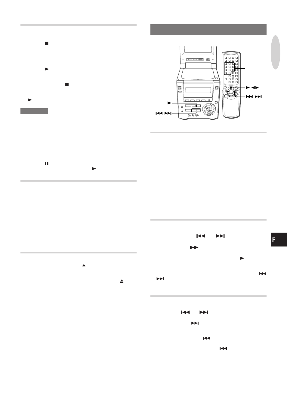 Sélection d'une piste, Sélection d'une piste avec la télécommande, Lecture avance/recul rapide | Saut, Arrêt et mise en pause, Indexation et recherche, Comment retirer le disque | Aiwa XR-DV3M User Manual | Page 119 / 160