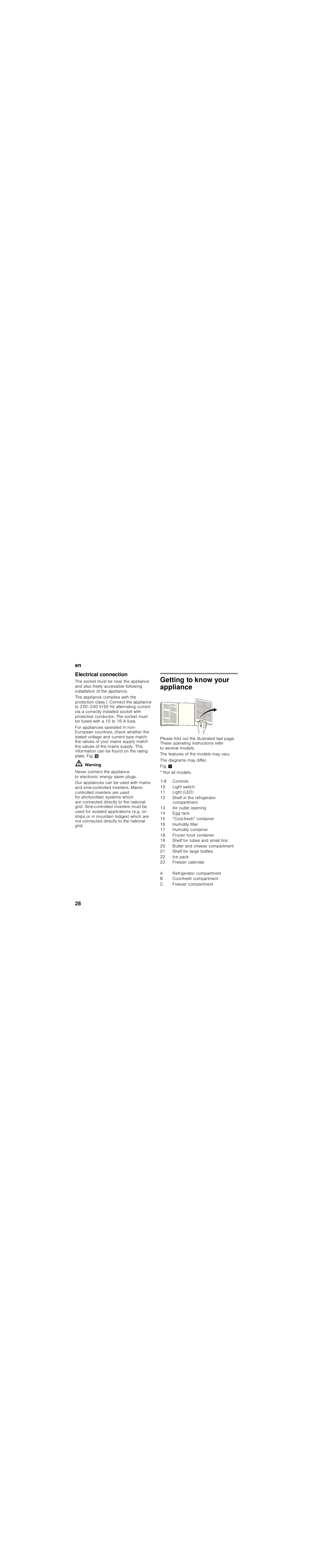 Electrical connection, Getting to know your appliance | Siemens KG39FSB30 User Manual | Page 28 / 111