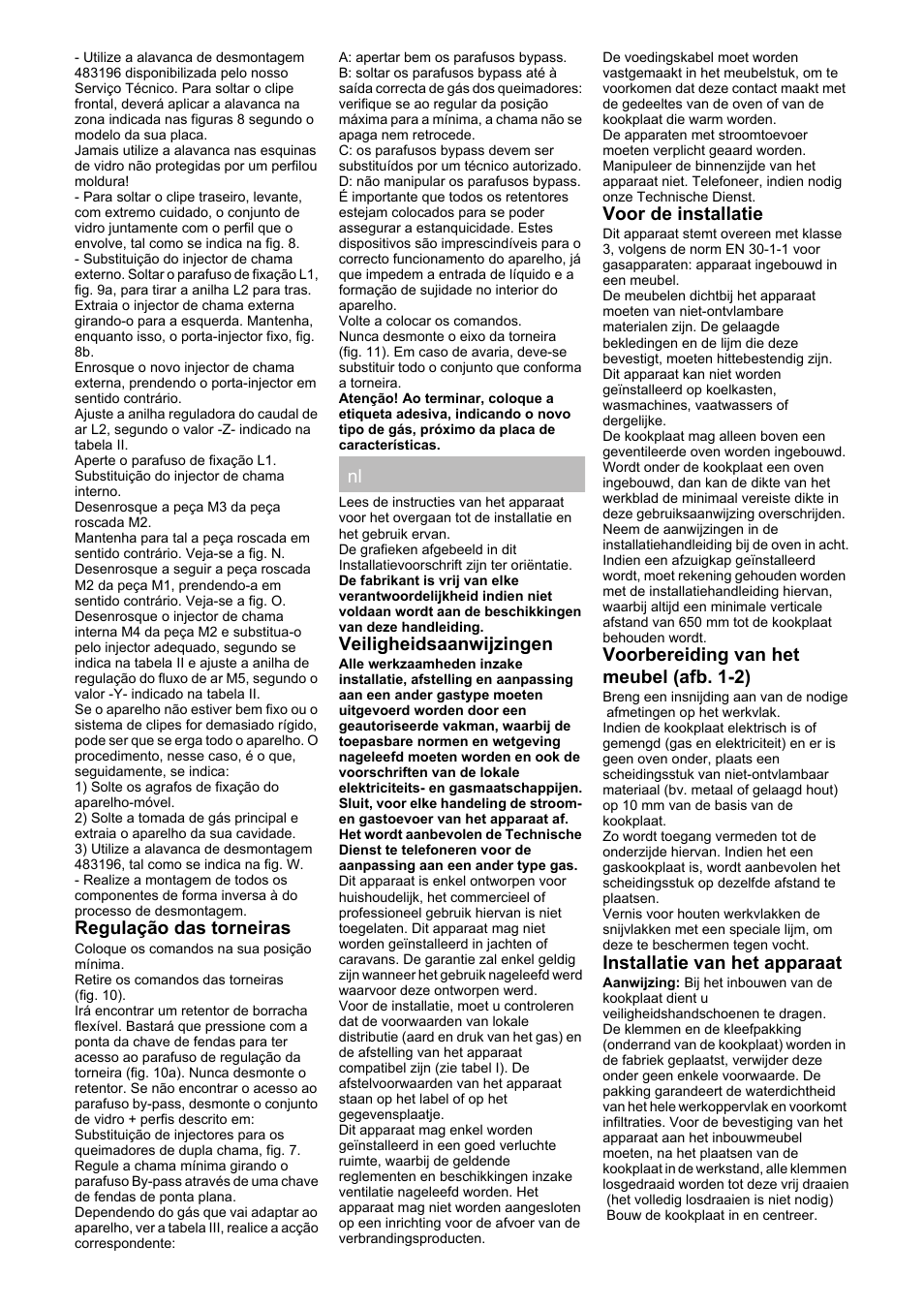 Regulação das torneiras, Veiligheidsaanwijzingen, Voor de installatie | Voorbereiding van het meubel (afb. 1-2), Installatie van het apparaat | Siemens ER626PB70D User Manual | Page 14 / 24