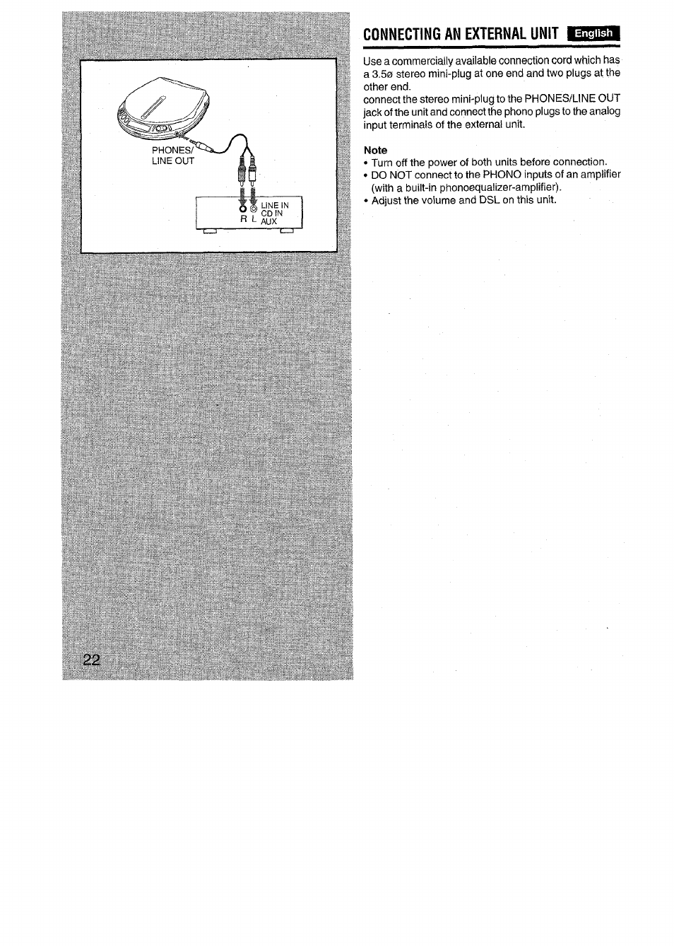 Connecting an external unit, Note | Aiwa XP-R970 User Manual | Page 22 / 28
