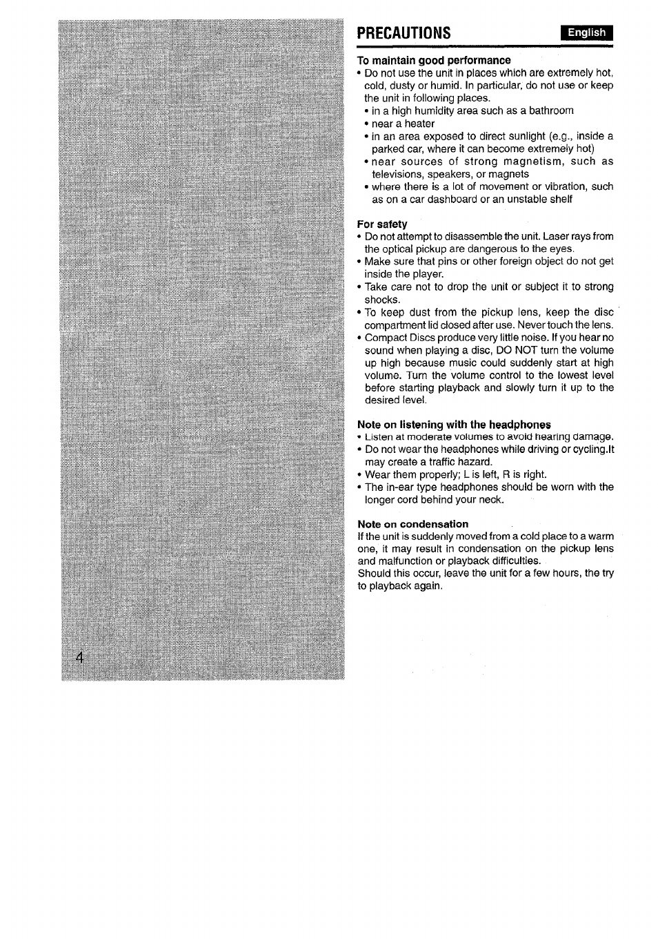 Precautions, Note on condensation, Precauciones | Aiwa XP-R970 User Manual | Page 4 / 28