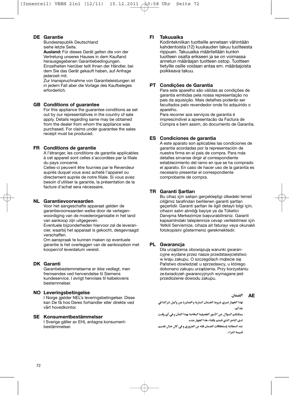 Siemens VBH14401 User Manual | Page 74 / 82