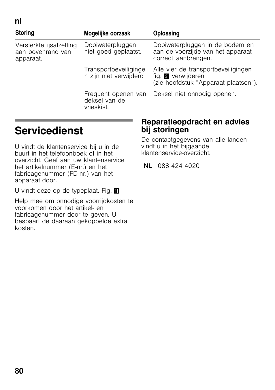 Servicedienst, Nl 80, Reparatieopdracht en advies bij storingen | Siemens GC28MAW30 User Manual | Page 80 / 85