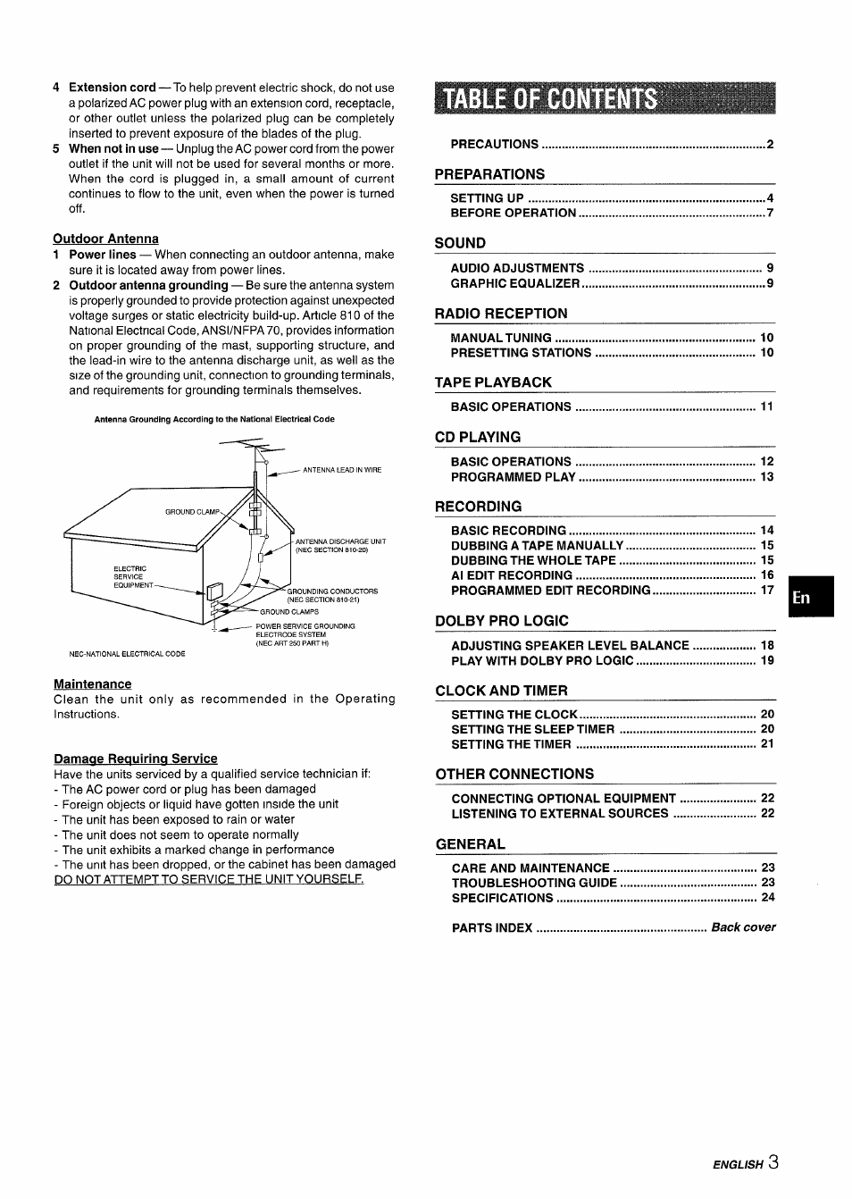 Table of content | Aiwa CX-NMT240 User Manual | Page 3 / 76