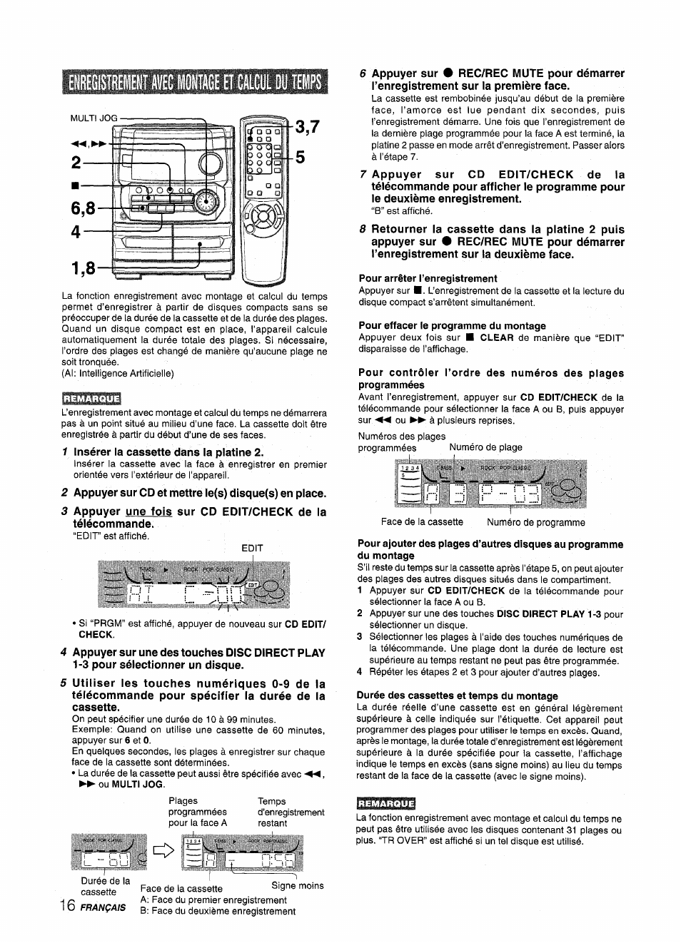 Enregistreini avec honïage et calcul du temps | Aiwa CX-NMT240 User Manual | Page 64 / 76