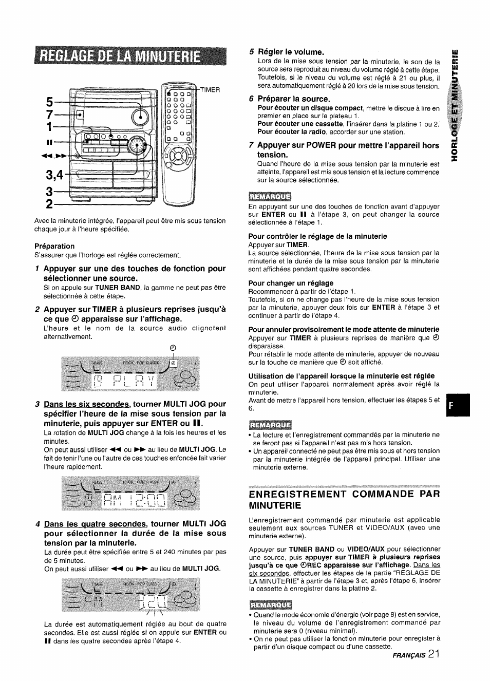 Reglage de la minuterie, Préparation, Enregistrement commande par minuterie | Aiwa CX-NMT240 User Manual | Page 69 / 76