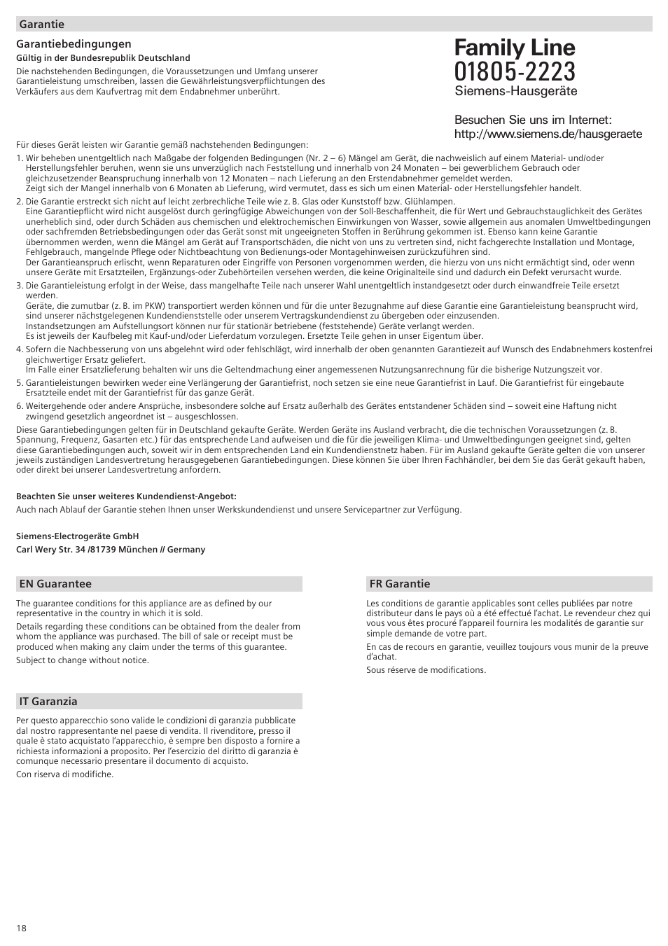 Family line, Siemens-hausgeräte | Siemens DO15652 User Manual | Page 18 / 20