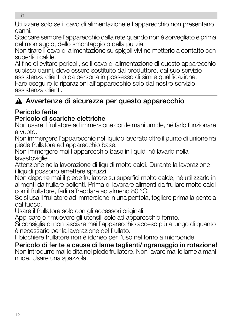 Avvertenze di sicurezza per questo apparecchio | Siemens MQ67115 User Manual | Page 12 / 67