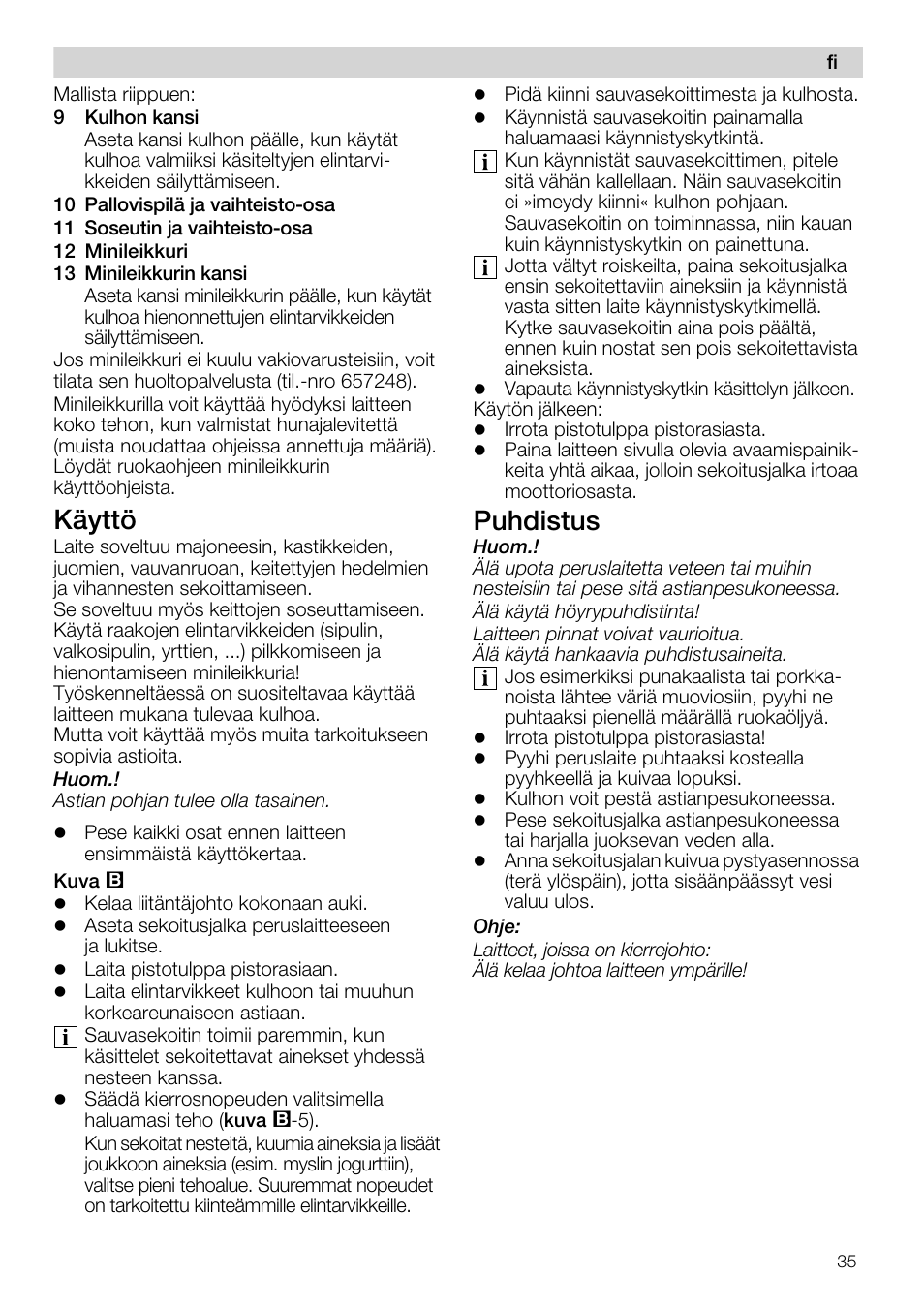Käyttö, Puhdistus | Siemens MQ67115 User Manual | Page 35 / 67