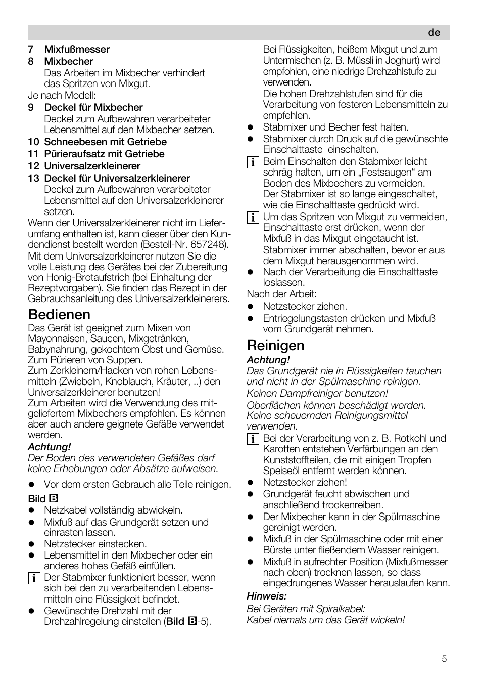 Bedienen, Reinigen | Siemens MQ67115 User Manual | Page 5 / 67