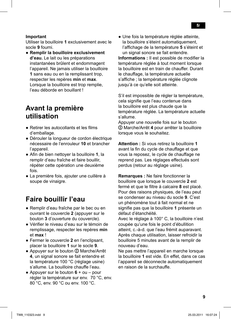 Avant la première utilisation, Faire bouillir l’eau | Siemens TW86105 User Manual | Page 11 / 76