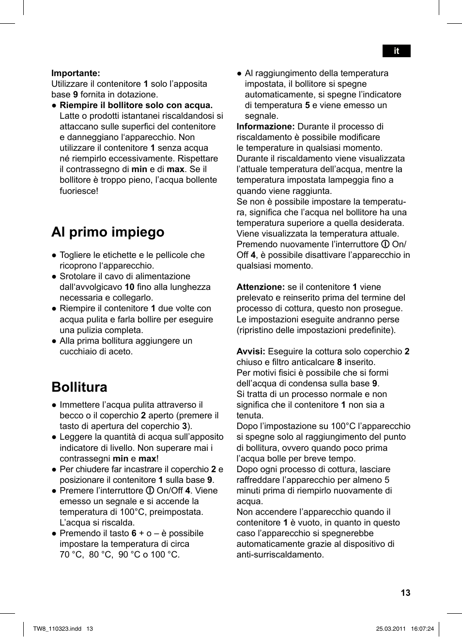 Al primo impiego, Bollitura | Siemens TW86105 User Manual | Page 15 / 76