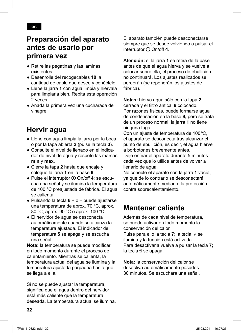 Mantener caliente, Hervir agua | Siemens TW86105 User Manual | Page 34 / 76