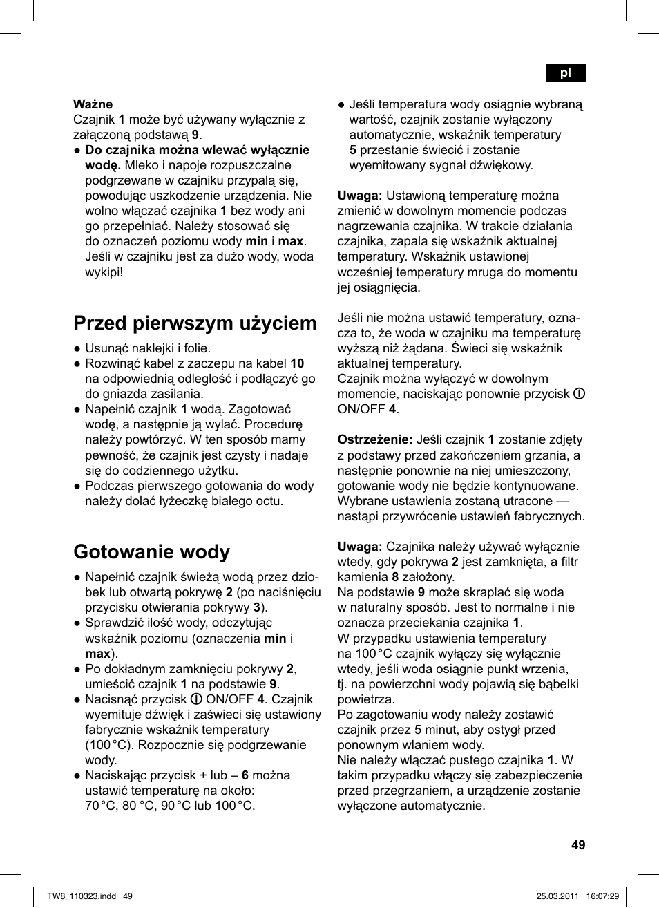 Przed pierwszym użyciem, Gotowanie wody | Siemens TW86105 User Manual | Page 51 / 76