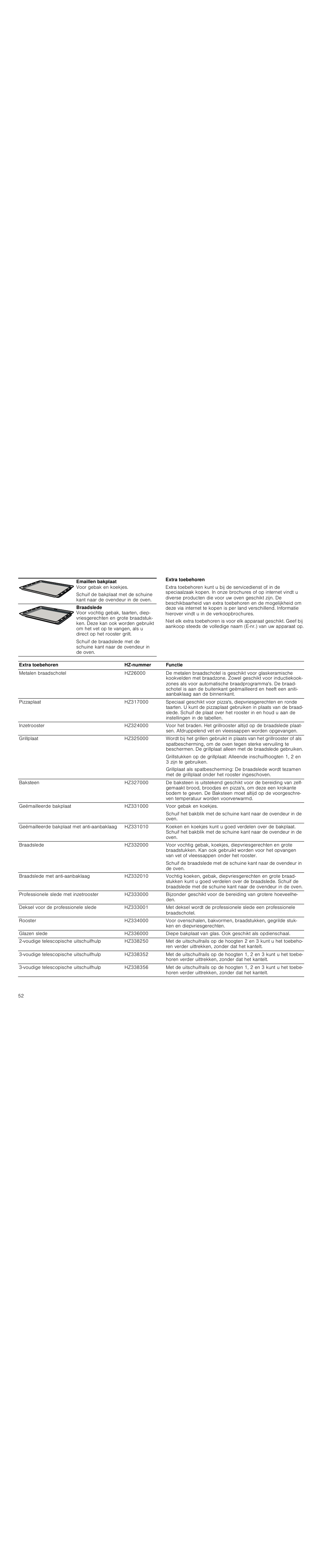 Extra toebehoren | Siemens HC724220 User Manual | Page 52 / 92