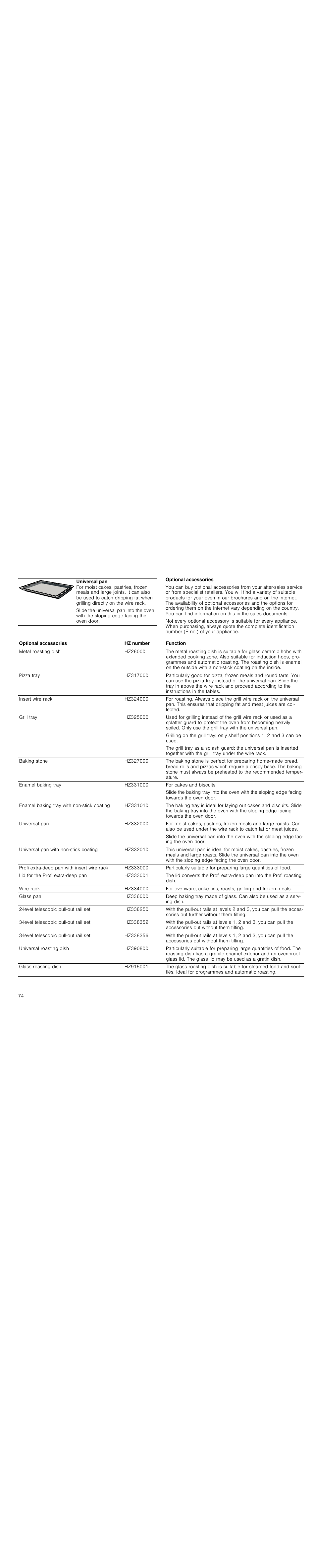 Optional accessories | Siemens HC724220 User Manual | Page 74 / 92