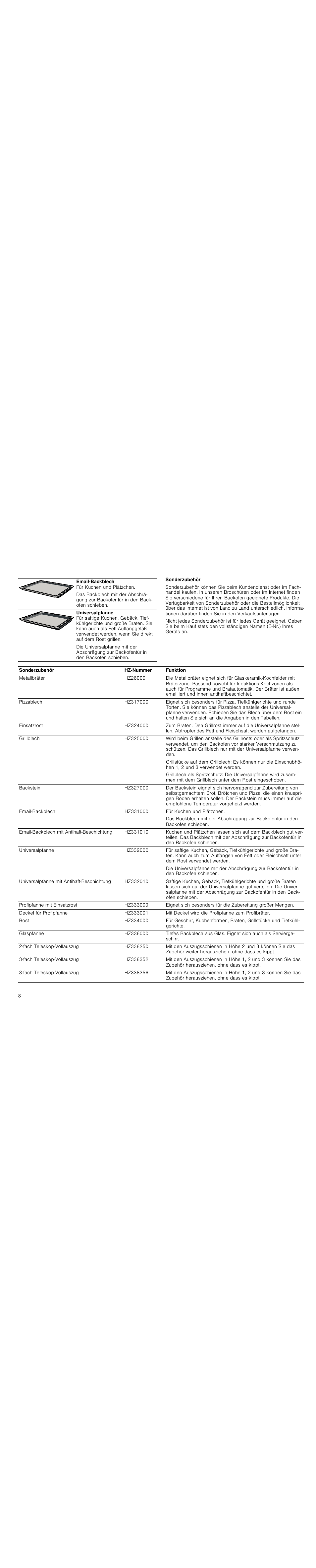 Sonderzubehör | Siemens HC724220 User Manual | Page 8 / 92