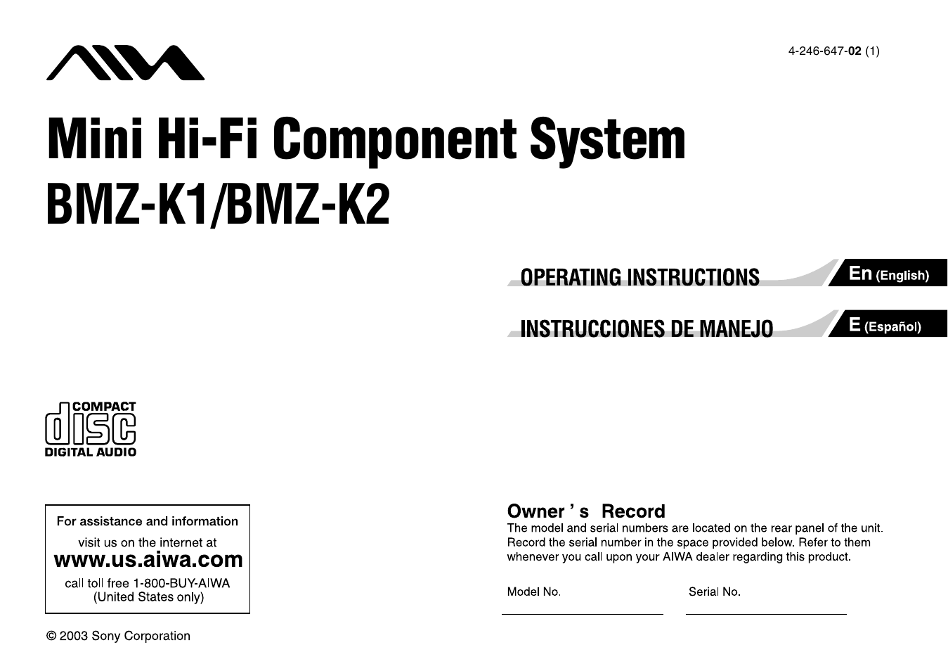 Aiwa BMZ-K1 User Manual | 46 pages