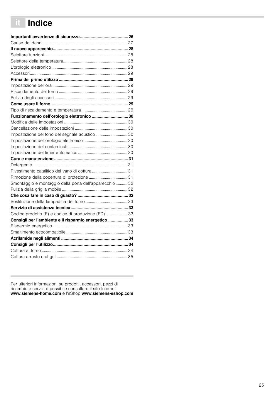 Â indice[it] istruzioni per l’uso, Indice | Siemens HB933R51 User Manual | Page 24 / 160