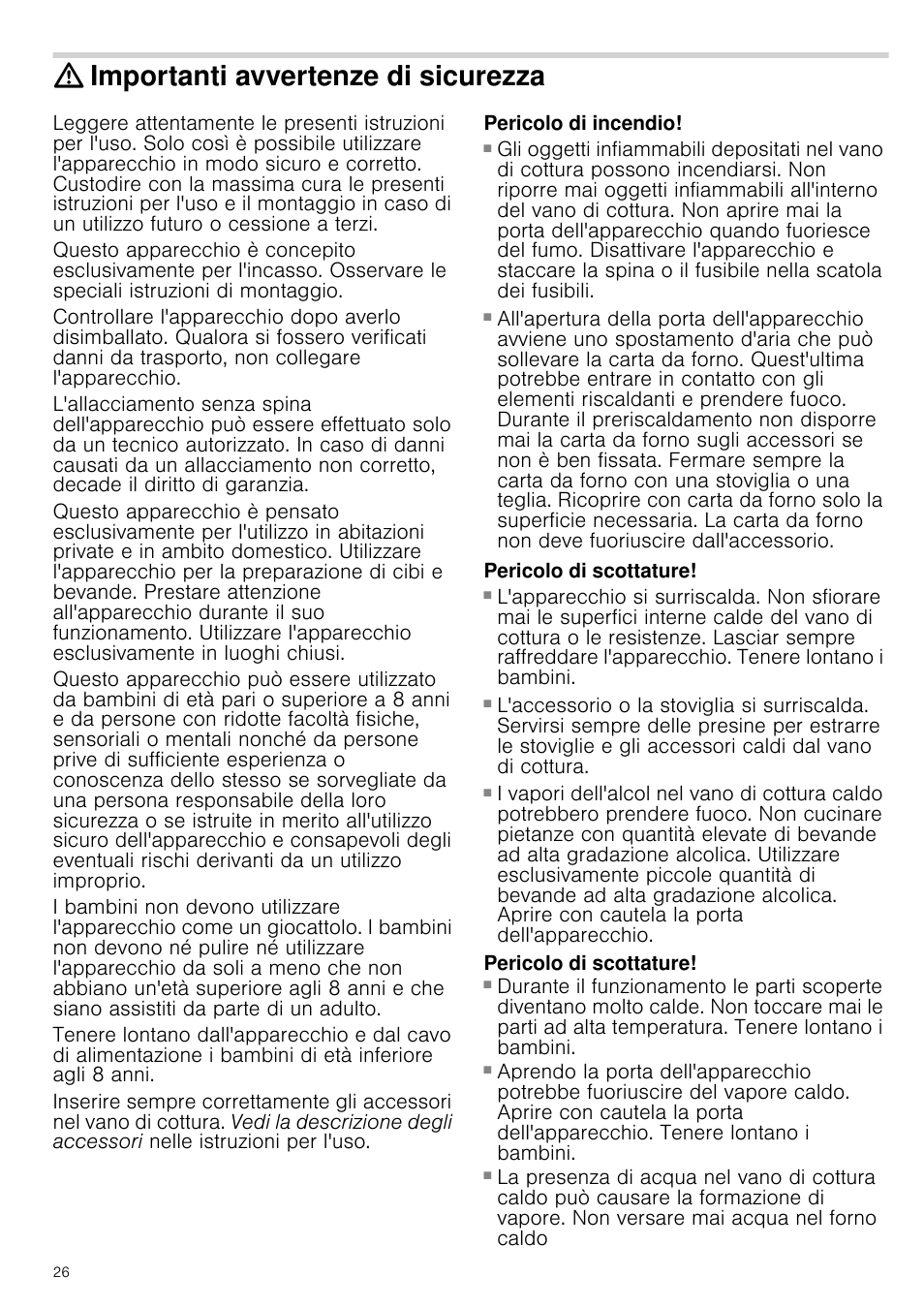 Importanti avvertenze di sicurezza, Pericolo di incendio, Pericolo di scottature | Pericolo di bruciature, Ezza | Siemens HB933R51 User Manual | Page 25 / 160
