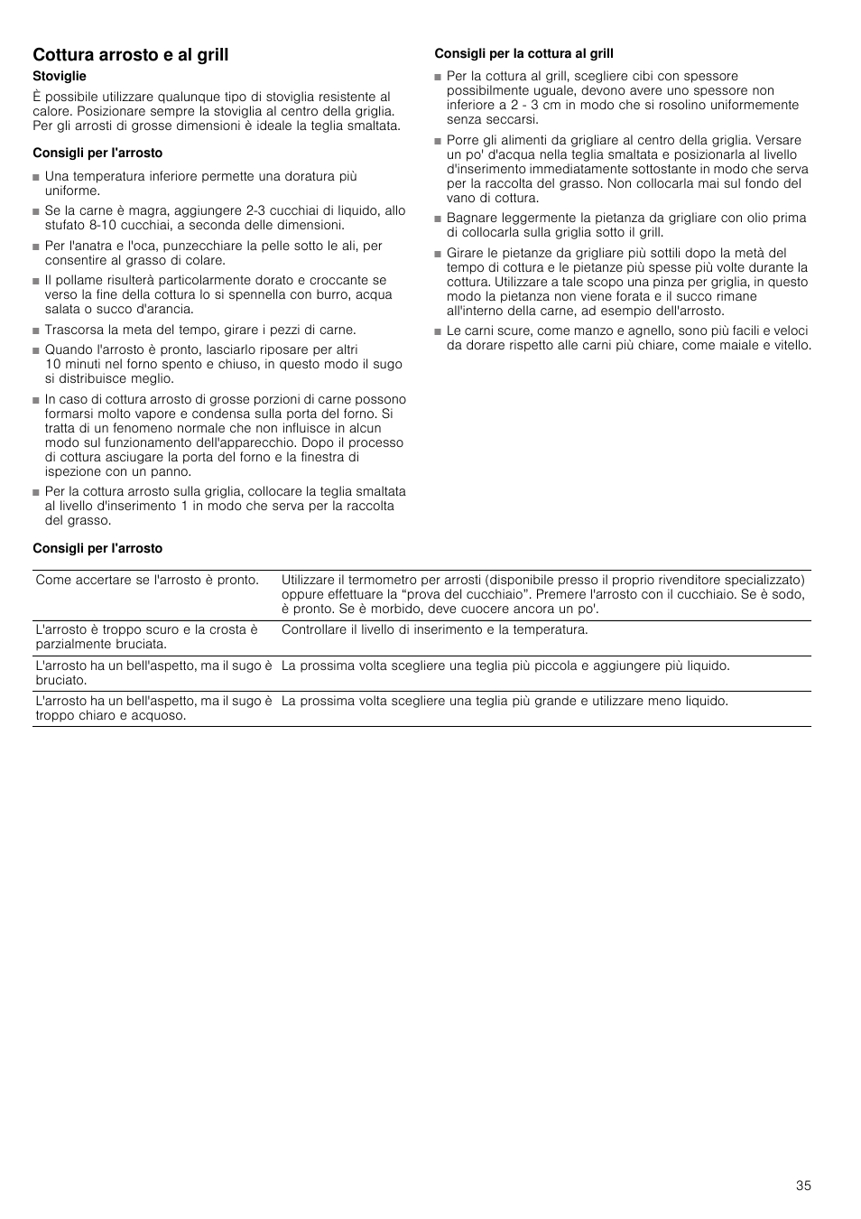 Cottura arrosto e al grill, Consigli per l'arrosto, Consigli per la cottura al grill | Siemens HB933R51 User Manual | Page 34 / 160