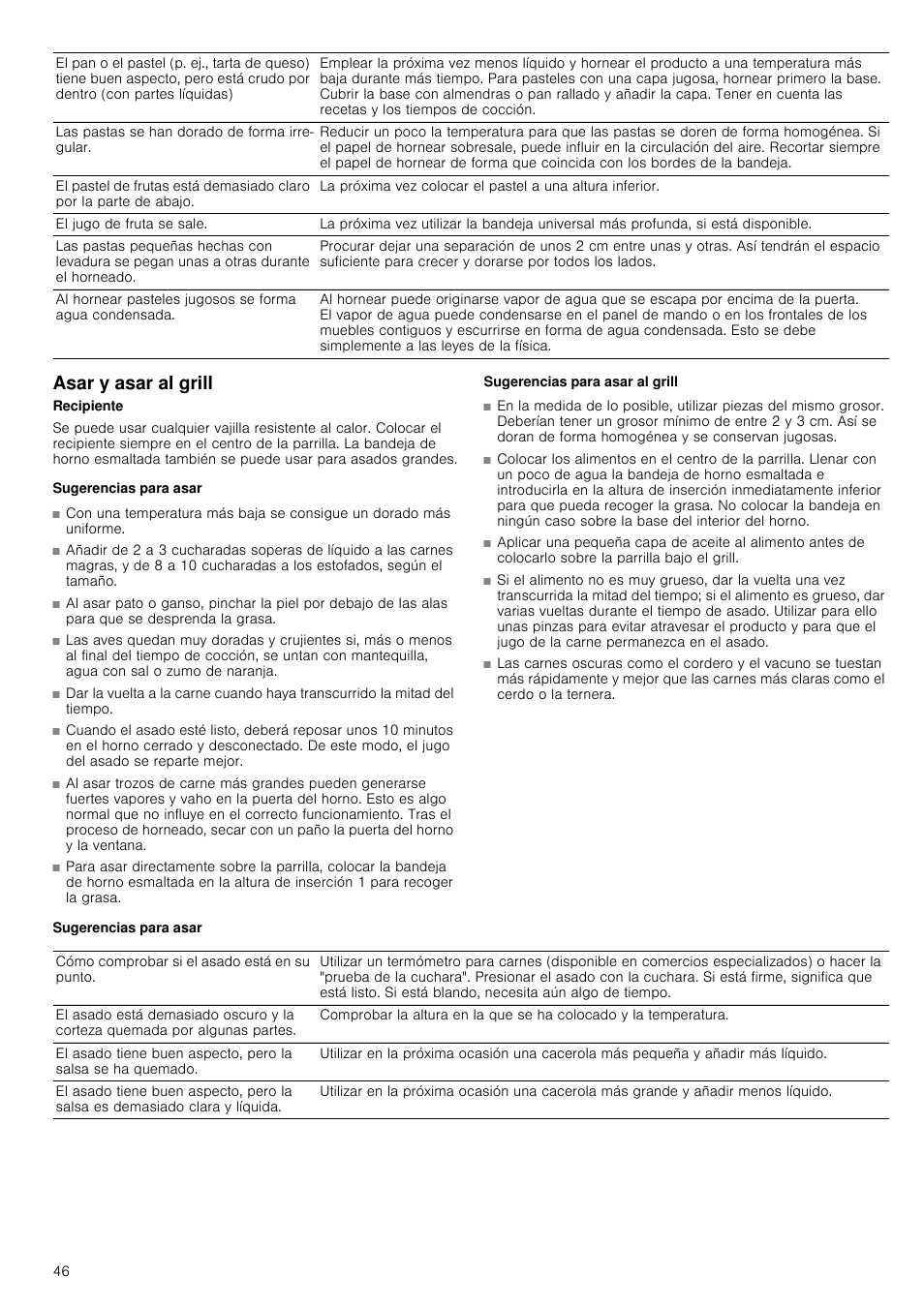 Asar y asar al grill, Sugerencias para asar, Sugerencias para asar al grill | Siemens HB933R51 User Manual | Page 45 / 160