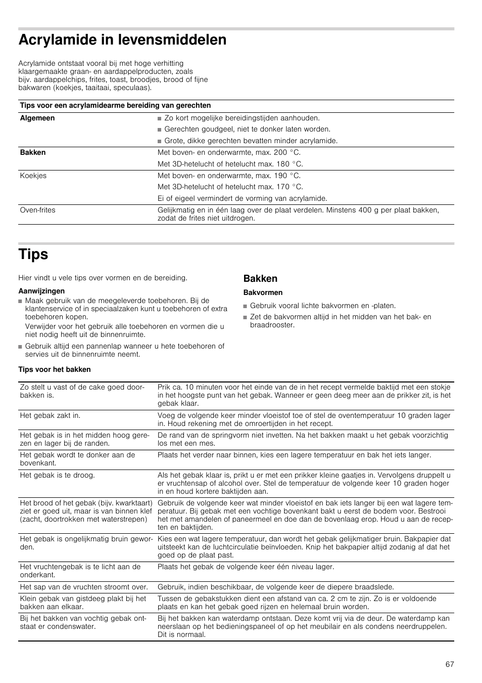 Acrylamide in levensmiddelen, Tips, Aanwijzingen | Bakken, Tips voor het bakken, Tips bakken | Siemens HB933R51 User Manual | Page 66 / 160