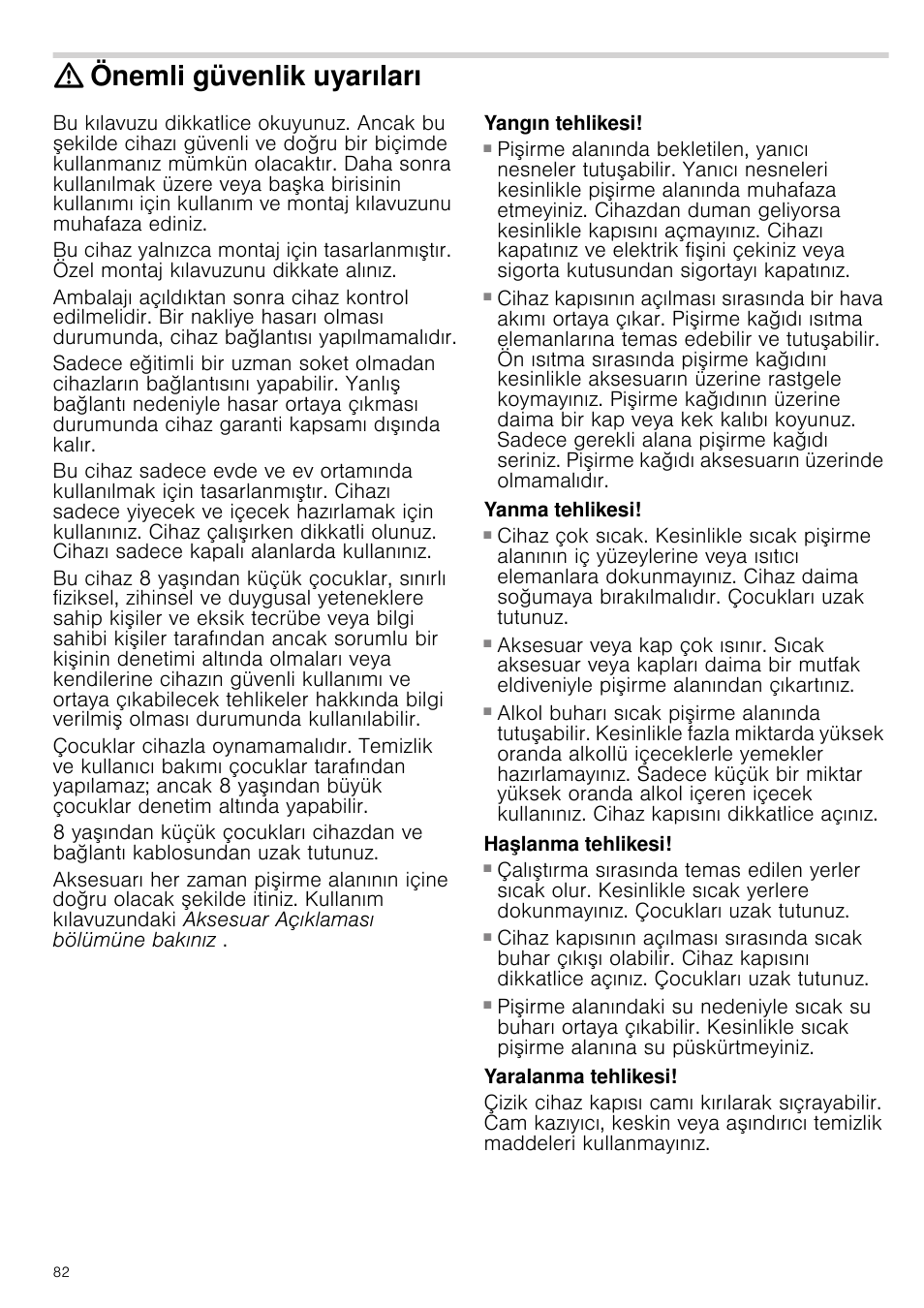 Önemli güvenlik uyarıları, Yangın tehlikesi, Yanma tehlikesi | Haşlanma tehlikesi, Yaralanma tehlikesi | Siemens HB933R51 User Manual | Page 81 / 160