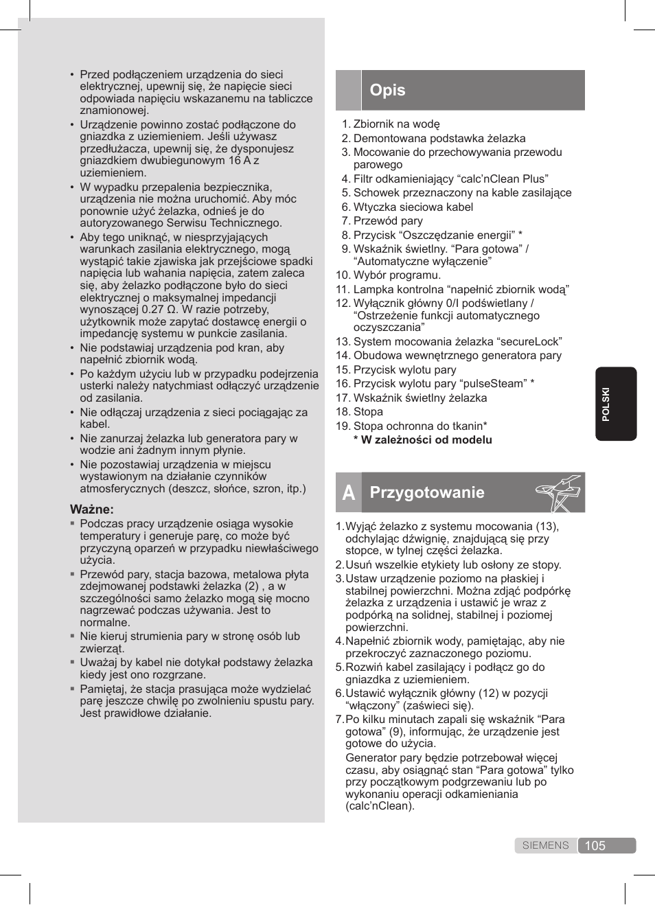 Opis, Przygotowanie | Siemens TS22XTRM User Manual | Page 105 / 152