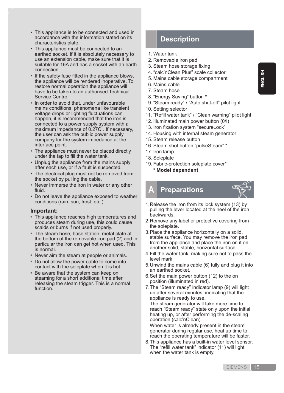 Description, Preparations | Siemens TS22XTRM User Manual | Page 15 / 152