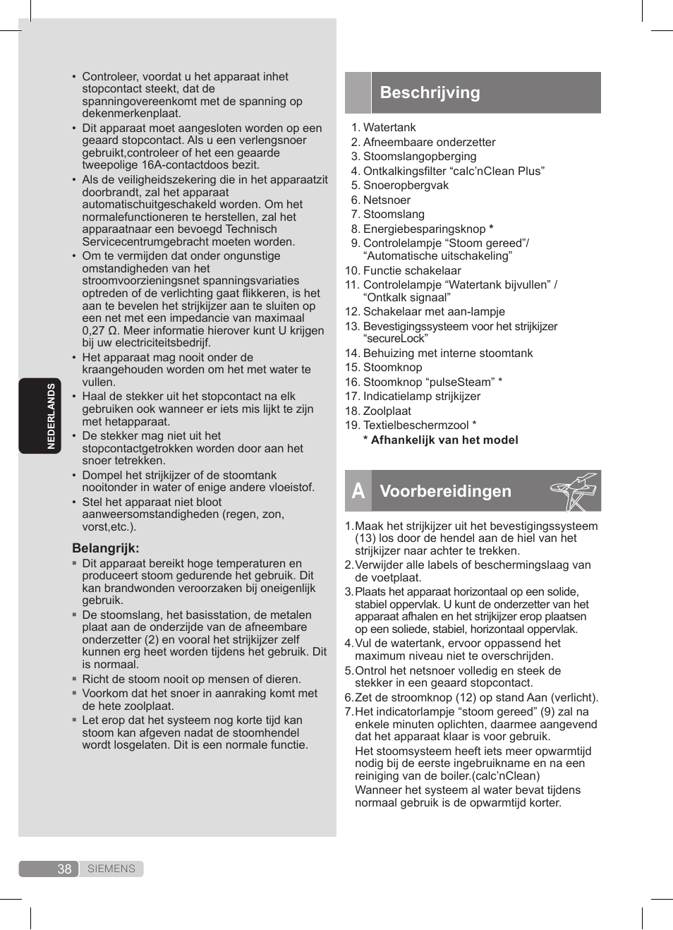 Beschrijving, Voorbereidingen | Siemens TS22XTRM User Manual | Page 38 / 152