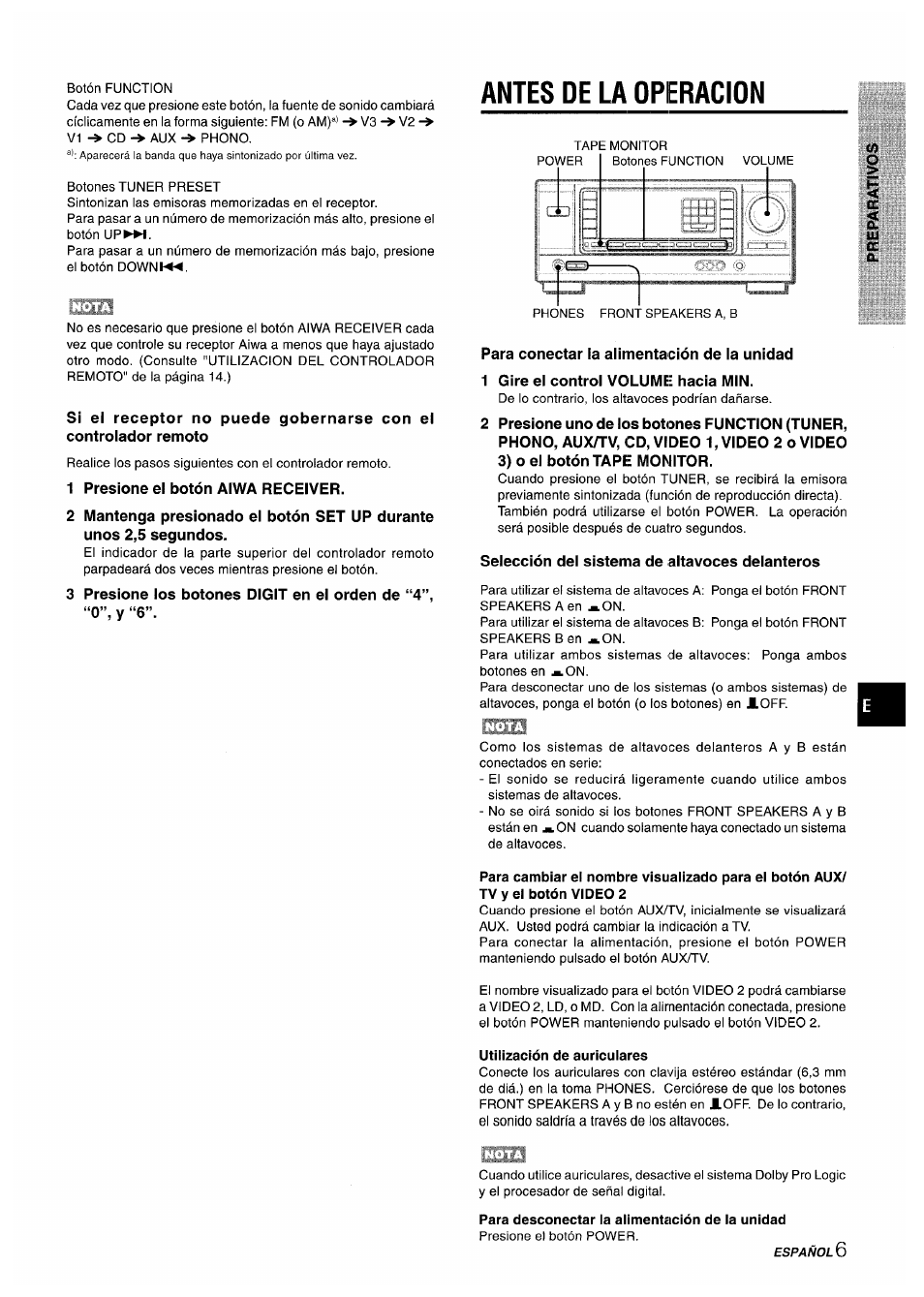 Antes de la operacion | Aiwa AV-X220 User Manual | Page 25 / 60