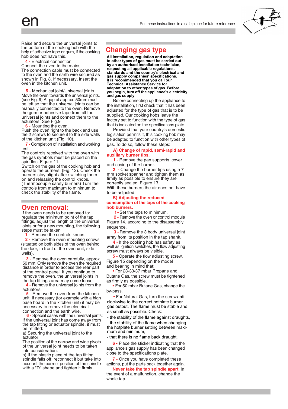 Oven removal, Changing gas type | Siemens EG20158EU User Manual | Page 6 / 28